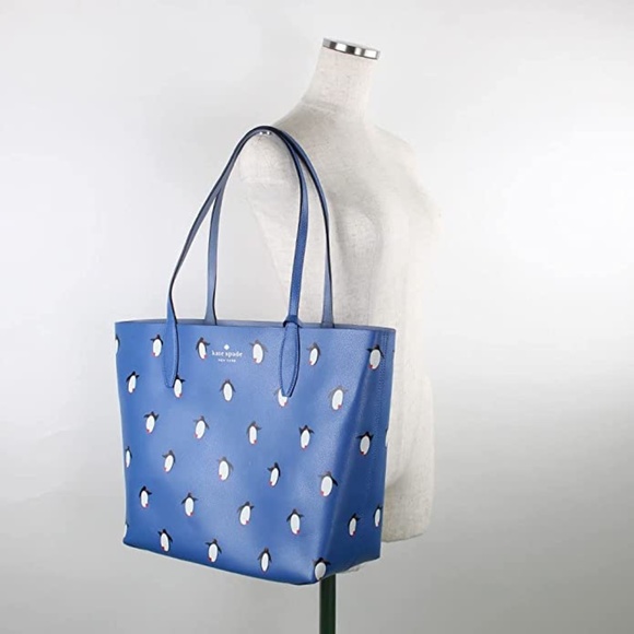 ❄️NWT 🐧 Kate Spade blue large tote ❄️ 🐧 arctic friends Reversible - Picture 11 of 13